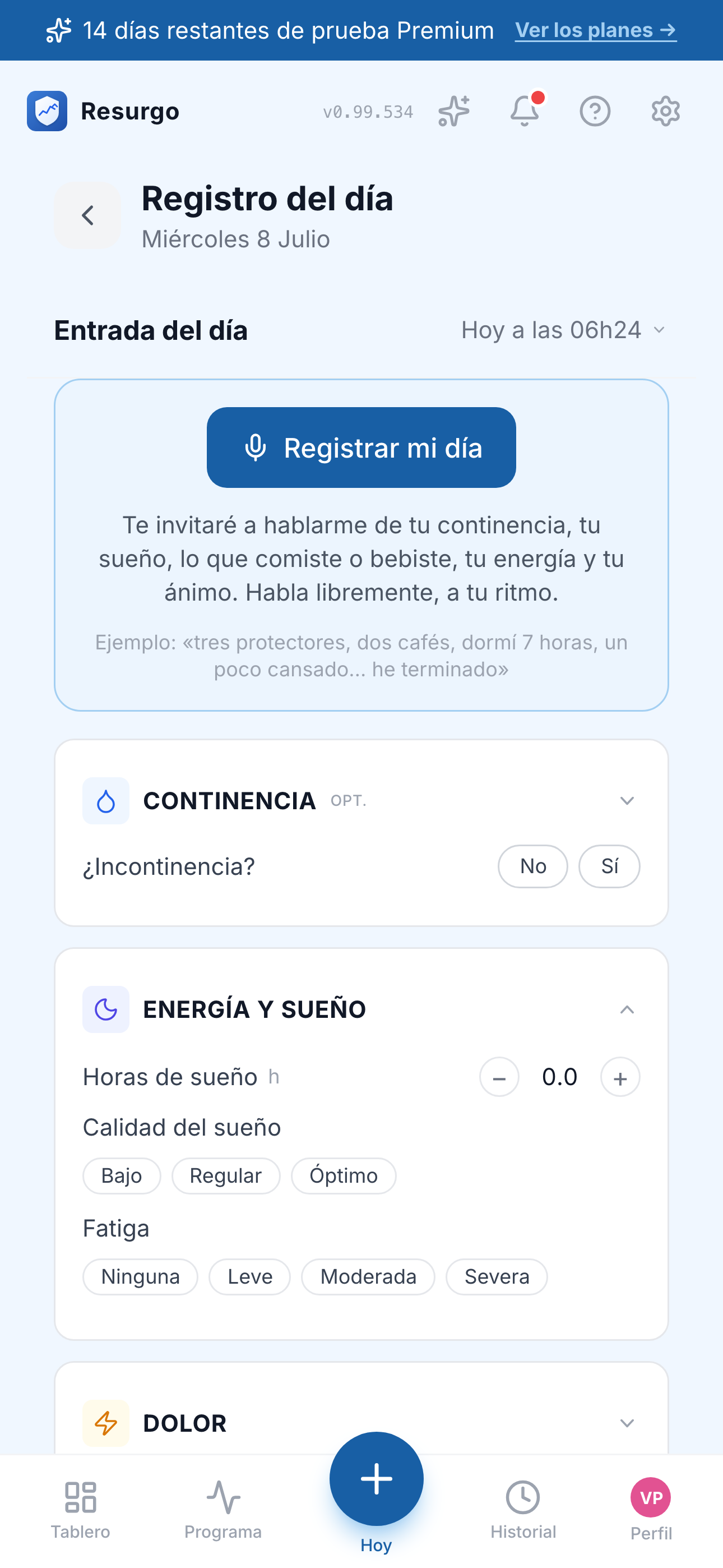 Registro del día