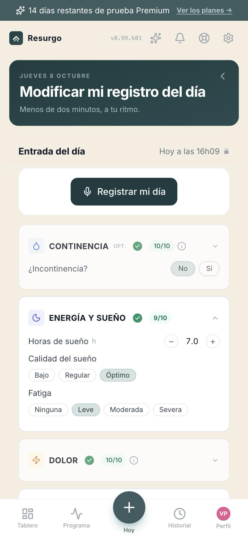 Registro del día