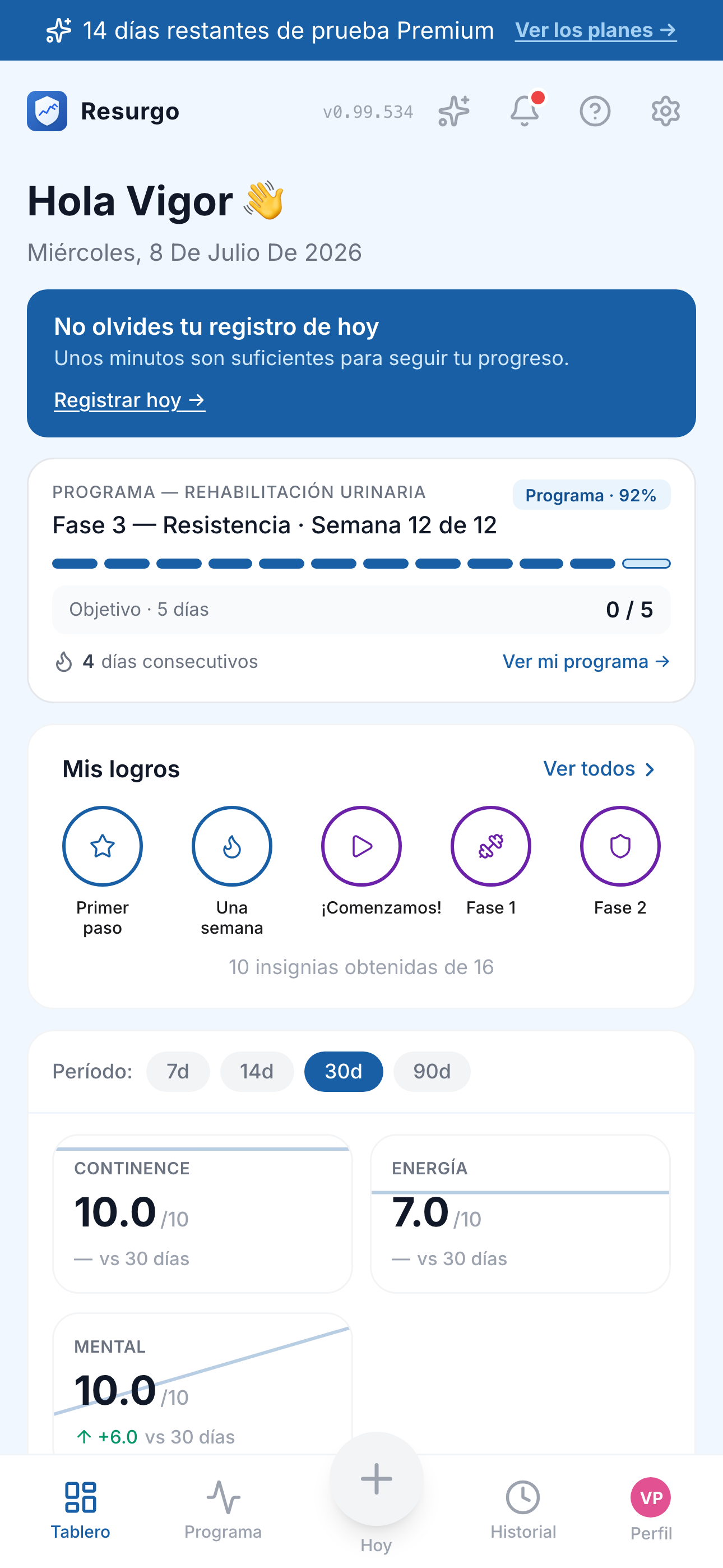 Panel de control de Resurgo
