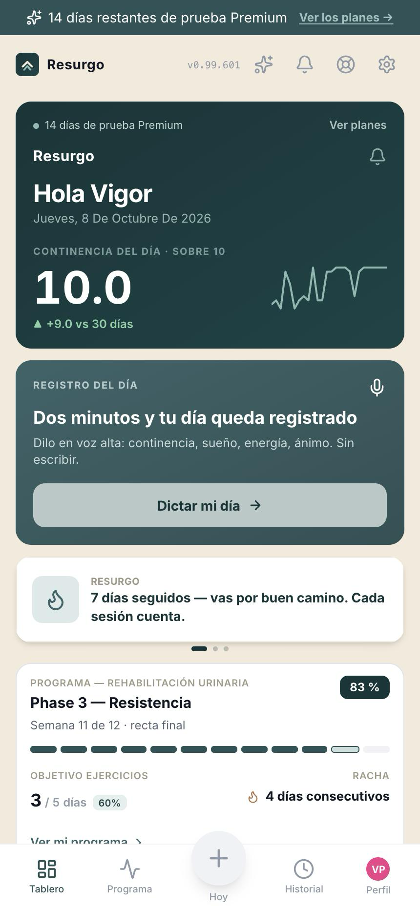 Panel de control de Resurgo